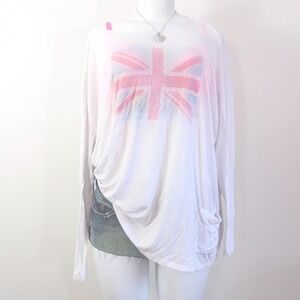 union jack long sleeve top oversized slouchy off shoulder y2k indie sleaze